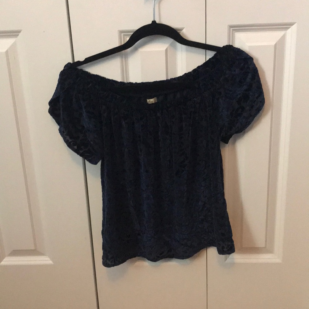 Navy blue velvet off the shoulder top